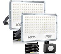 YIQIBRO Faretto LED da Esterno con Sensore di Movimento 100W 6500K, 2 Pezzi | 10000LM Faro LED Esterno con Sensore Movimento, Luci LED Impermeabile IP67 Lampada Esterno per Giardino, Garage, Magazzino