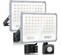 YIQIBRO Faretto LED da Esterno con Sensore di Movimento 50W 6500K, 2 Pezzi | 5000LM Faro LED Esterno con Sensore Movimento, Luci LED Impermeabile IP67 Lampada Esterno per Giardino, Garage, Magazzino