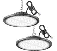 YIQIBRO Faretto UFO LED Interno 200W 2 Pezzi - 20000LM Plafoniera LED Darage con 11.8in Catena Metallica, Driver, 6500K IP65 Industriale Faro Lampada per Officina Capannoni