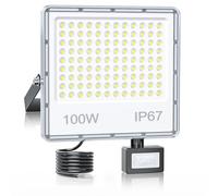 YIQIBRO Faro Faretto LED da Esterno con Sensore di Movimento 100W 10000LM 1 Pezzi, IP67 7000K Luce Fredda Lampada Faretti LED Esterno con Sensore di Movimento per Giardino, Capannone