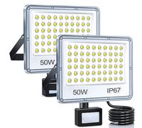 YIQIBRO Faro LED Esterno con Sensore Movimento 50W 2 Pezzi, Faretto con Sensore di Movimento 5000LM 6500K Bianca Fredda, Impermeabile IP67 Luci da Esterno per Giardino, Terrazza, Garage, Entrata