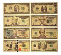 YIQILAFADA Set di 8 banconote da dollari dorate, banconote da 100 dollari in lamina d'oro, 100/50/20/10/5/2/1