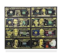 YIQILAFADA Set di 8 banconote da dollaro in oro nero, placcato oro, 1 2 5 20 50 100 banconote da dollaro in oro per decorazione segnalibro