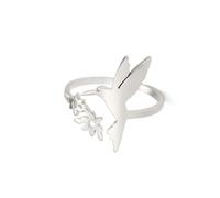 YIQPKUM Anello Colibrì Fiore Delicato Fascia Regolabile Acciaio Animale (Placcato argento)