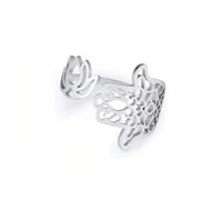 YIQPKUM Anello Fiore Loto Fili Grano Delicato Acciaio Mano Hamsa (Placcato argento)