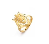YIQPKUM Anello Testa Leone Moda Fascia Regolabile Acciaio Animale (Placcato oro 14 carati)