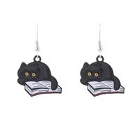 YIQPKUM Carino Orecchini a Goccia Gatto Legge Libri Smalto per Donna Animale Amante Leggero Cartone Gioiello Charm Regalo (Nero)