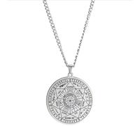 YIQPKUM Collana Amuleto Protettivo con Sigillo dei Sette Arcangeli Ciondolo Medaglione Simboli Antichi in Acciaio Inossidabile Gioielli Religiosi per Donne (Argento placcato)