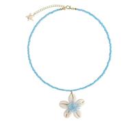 YIQPKUM Collana Conchiglia Marina Fatto Mano Delicata Catena Perle Blu Stella Marina Gioielli Donna Estate Spiaggia (Bianco)