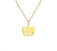 YIQPKUM Collana Volto Zucca Halloween Ciondolo Acciaio Inox Jack O'Lantern Gioiello per Donna Charm Vacanza Accessorio Regalo (Placcato oro 14 carati)