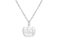 YIQPKUM Collana Volto Zucca Halloween Ciondolo Acciaio Inox Jack O'Lantern Gioiello per Donna Charm Vacanza Accessorio Regalo (Placcato argento)