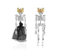 YIQPKUM Gotico Orecchini a Goccia Corona Scheletro Halloween per Donna Asimmetrico Nero Rete Teschio Gioiello Accessorio Regalo Vacanza Charm (Placcato argento)