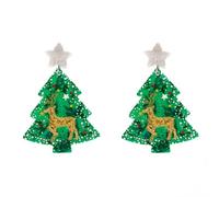 YIQPKUM Orecchini Pendenti Albero Natalizio Acrilico Renna Lucente Festa Carino Gioiello Regalo (Verde)