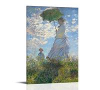 YiQuSoft Stampa artistica da parete con immagine di Claude Monet, donna con ombrellone, Madame Monet e suo figlio, decorazione artistica da parete per camera da letto e soggiorno, con cornice, 30 x 45