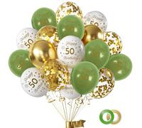 Yiran 16 palloncini per 50° compleanno, colore verde salvia, oro bianco, coriandoli in lattice, colore verde salvia e oro, per ragazzi e ragazze, 50 anni, decorazioni per matrimoni