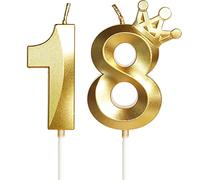 Yiran 18,5 cm, candele di compleanno in oro 3D con corona, 2 pezzi, non profumate, per compleanni e celebrazioni