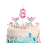 Yiran Candela Sirena Rosa Compleanno Numero 8, Set di 3 Candele con Coda di Pesce, Decorazione Torta Compleanno per Bambini e Ragazze, Festa, Senza Odore