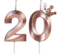 Yiran Candele 20 Compleanno Rosa Oro con Decorazione Corona, Numero 20 3D, Candele per Torta, Decorazioni per Festa di Compleanno Donna, Candelieri Torta.