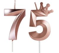 Yiran Candele 75 Compleanno Rosa Oro con Decorazione Corona, Numero 75 3D, Candele per Torta, Decorazioni per Festa di Compleanno Donna, Candelieri Torta.