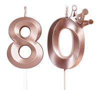Yiran Candele 80 Compleanno Rosa Oro con Decorazione Corona, Numero 80 3D, Candele per Torta, Decorazioni per Festa di Compleanno Donna, Candelieri Torta.