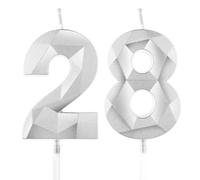 Yiran Candele argentate per 28° compleanno, numero 28, candele di buon compleanno, decorazioni per torta di compleanno, anniversario di matrimonio, forniture per uomini e donne (età 28)