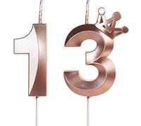 Yiran Candele Compleanno Oro Rosa con Corona Bambina Candeline Compleanno Particolari Numeri 13 per Festa Ragazza Donna Compleanno Nozze Anniversario Celebrazione Forniture,13 anni