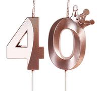 Yiran Candele di compleanno 3D oro rosa numeri 40 con corona, 5 cm, decorazione per matrimoni, anniversari, celebrazioni (confezione da 2)