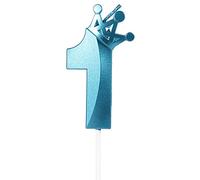 Yiran Candele di compleanno, 8cm 3Dcon corona candela di compleanno, Candele in blu, Candele di compleanno per torta, Candele per torte, decorazioni per feste (Numero 1)