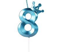 Yiran Candele di compleanno, 8cm 3Dcon corona candela di compleanno, Candele in blu, Candele di compleanno per torta, Candele per torte, decorazioni per feste (Numero 8)