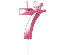 Yiran Candele di compleanno, 8cm 3Dcon corona candela di compleanno, Candele in Rosa, Candele di compleanno per torta, Candele per torte, decorazioni per feste (Numero 7)