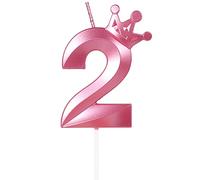 Yiran Candele di compleanno, 8cm 3Dcon corona candela di compleanno, Candele in Rosa, Candele di compleanno per torta, Candele per torte, decorazioni per feste (Numero 2)