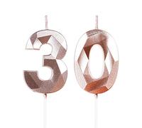 Yiran Candele di compleanno, Candele con numeri da 5cm, Candela numero 30, Candele in oro rosa, Candele di compleanno per torta, Candele per torte, decorazioni per feste (Numero 30)