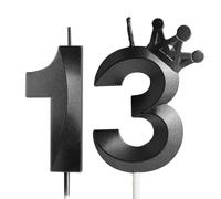 Yiran Candele per 13 Compleanno Nero - Numero 13 3D con Corona Decorativa Ragazzo Ragazze Adolescente Particolari, Candeline per Torta di Compleanno Festa Anniversario Celebrazione Forniture, 13 Anni