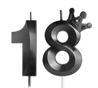Yiran Candele per 18 Compleanno Nero - Numero 18 3D con Corona Decorativa Ragazzo Ragazze Adolescente Particolari, Candeline per Torta di Compleanno Festa Anniversario Celebrazione Forniture, 18 Anni