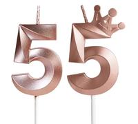 Yiran Candele per 55 Compleanno Oro Rosa - Numero 55 3D con Corona Decorativa, Candeline per Torta di Compleanno Festa Compleanno Nozze Anniversario Celebrazione Forniture, 55 anni