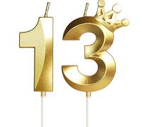 Yiran Candelina Compleanno Numero 13 per Torta di Compleanno, Candela Celeste con Corona Oro per Bambino, Bambina, Festa Compleanno Ragazza Donna Ragazzo Uomini, Party di Anniversario