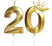 Yiran Candelina Compleanno Numero 20 per Torta di Compleanno, Candela Celeste con Corona Oro per Bambino, Bambina, Festa Compleanno Ragazza Donna Ragazzo Uomini, Party di Anniversario
