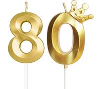 Yiran Candelina Compleanno Numero 80 per Torta di Compleanno, Candela Celeste con Corona Oro per Bambino, Bambina, Festa Compleanno Ragazza Donna Ragazzo Uomini, Party di Anniversario