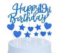 Yiran Happy 19th Birthday Cake Toppers Royal Blue per ragazzi e ragazze, kit di topper per cupcake con glitter su entrambi i lati, per feste di compleanno e decorazioni per torte