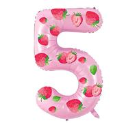 Yiran Palloncini a elio rosa fragola in Mylar numero 5 - Palloncini da 81 cm in lamina di elio per 5° compleanno, decorazioni di compleanno rosa per ragazze, ragazzi, bambini, forniture decorative per