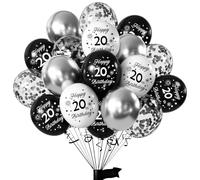 Yiran Palloncini Compleanno 20 Anni Uomini Donne, 16 Pezzi Palloncini Decorazioni Argento Bianco Nero, 12 Pollici Lattice Palloncini per 20 Anni Compleanno Festa Deco