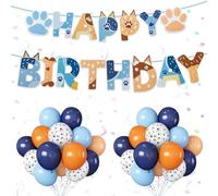 Yiran Palloncini Compleanno Blue Dog, Striscione Buon Compleanno e 12 Pollici Dog Paw Palloncino Blu Arancione, 22 Pezzi Happy Birthday Decorazioni Compleanno per Bambini Ragazzo Ragazza
