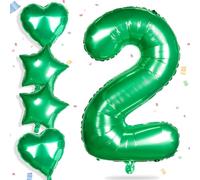 Yiran Palloncini in lamina a forma di numero 2, 81 cm, verde con palloncini a forma di cuore da 45,7 cm, per feste di compleanno per ragazzi e ragazze