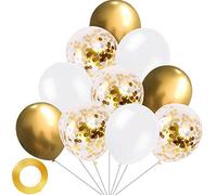 Yiran Palloncini in lattice oro e bianco, confezione da 30 coriandoli e palloncini metallici da 30,5 cm, con nastro, per feste di compleanno, matrimoni, anniversari e celebrazioni
