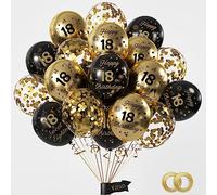 Yiran Palloncini per 18° compleanno, 15 palloncini in lattice nero e oro, con scritta "Happy 18th Birthday", palloncini decorativi per feste di compleanno, per ragazzi e ragazze, forniture decorative