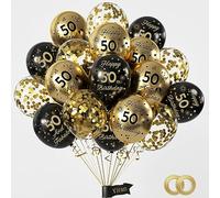 Yiran Palloncini per 50° compleanno in oro nero per uomini e donne, decorazioni per feste di 50° compleanno, 15 palloncini neri e oro per 50° compleanno, palloncini per feste per lei lui 50°