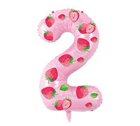 Yiran Palloncini rosa fragola in Mylar con numero 2, 81 cm, palloncini per 2° compleanno, decorazioni di compleanno rosa per ragazze, ragazzi, bambini, forniture decorative per feste a tema fragola