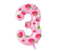 Yiran Palloncini rosa fragola in Mylar con numero 3, 81 cm, palloncini per 3° compleanno, decorazioni di compleanno rosa per ragazze, ragazzi, bambini, forniture decorative per feste a tema fragola