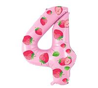 Yiran Palloncini rosa fragola in Mylar numero 4 - Palloncini in lamina di elio da 81 cm, palloncini per 4° compleanno, decorazioni di compleanno rosa per ragazze, ragazzi, bambini, forniture