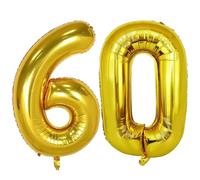Yiran Palloncino gigante in lamina d'oro con numero 60 da 101 cm, palloncini a elio in Mylar in lamina d'oro, decorazione per il 60° compleanno per donne e uomini, feste di compleanno, anniversari